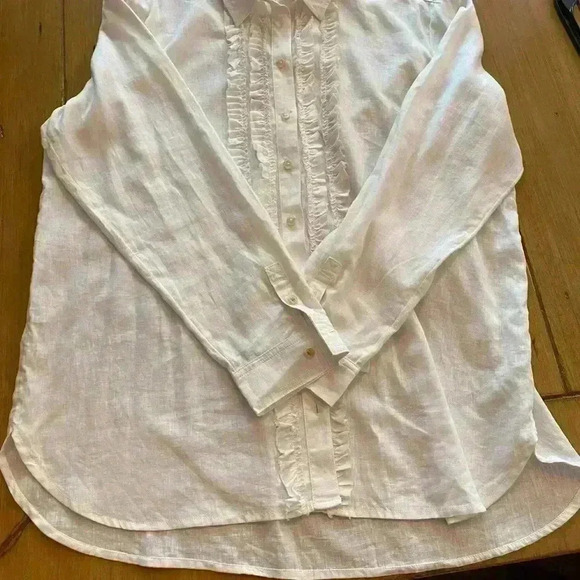 Pilcro Womens Linen Viscose White Feminine Ruffle Button Down Blouse large - Picture 2 of 16